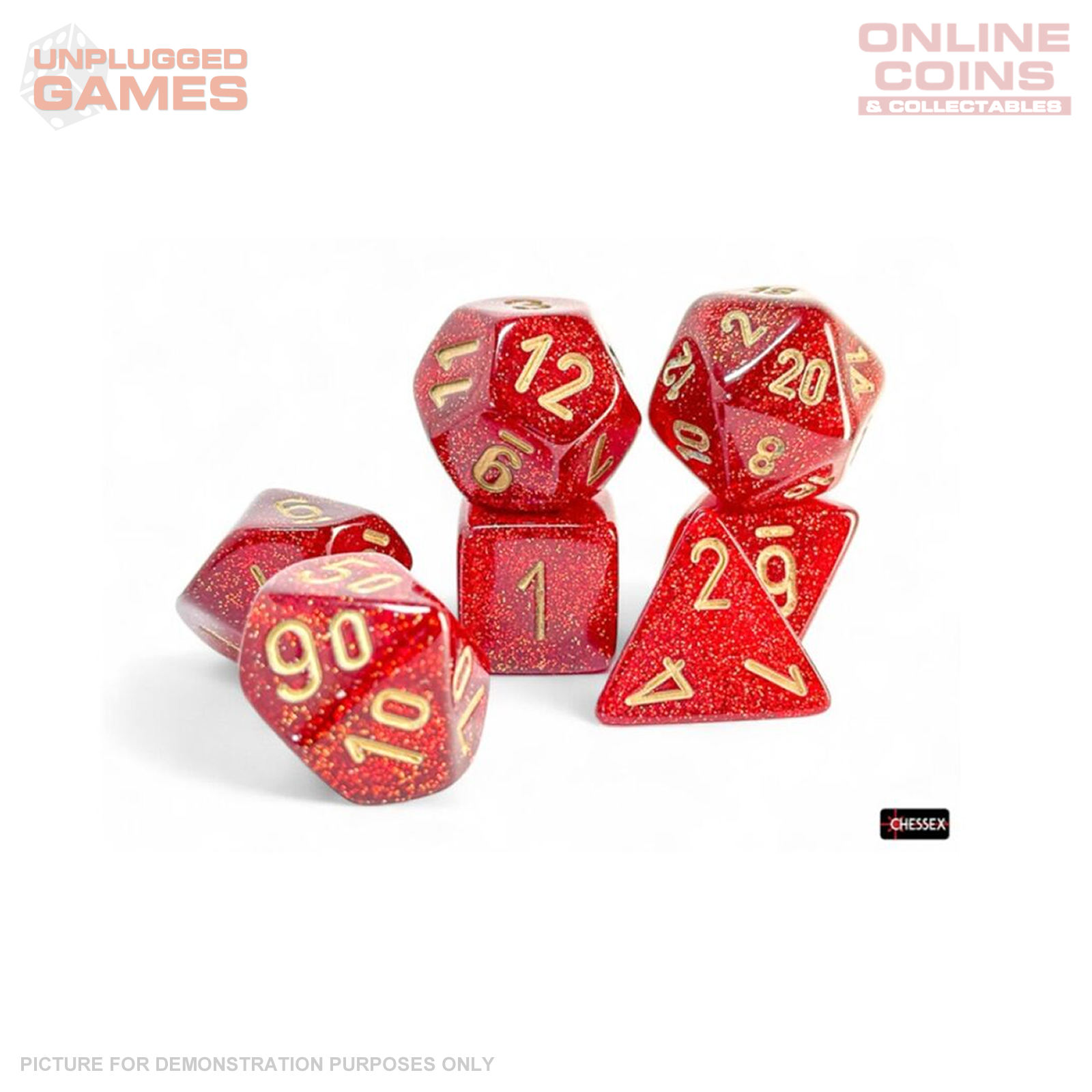 Chessex - Glitter Mega-hedral Ruby Gold 7-Die Set